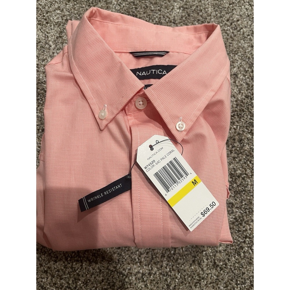 Nautica wrinkle-resistant button-down shirt pale coral New With Tags Size M